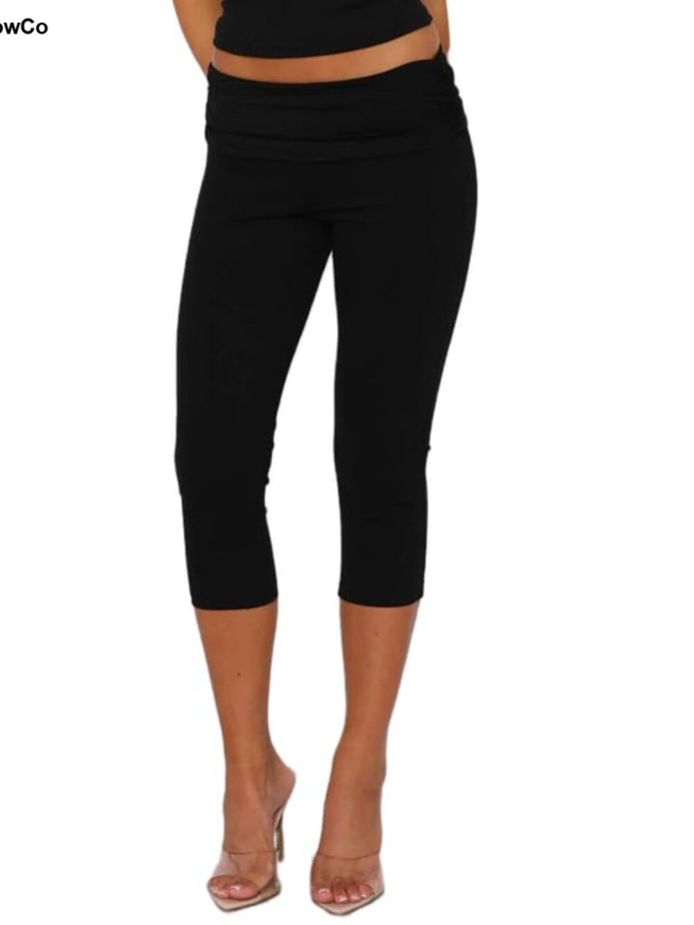 Women's Low Rise Foldover Capri Yoga Leggings Y2K Slim Fit Stretchy Athletic